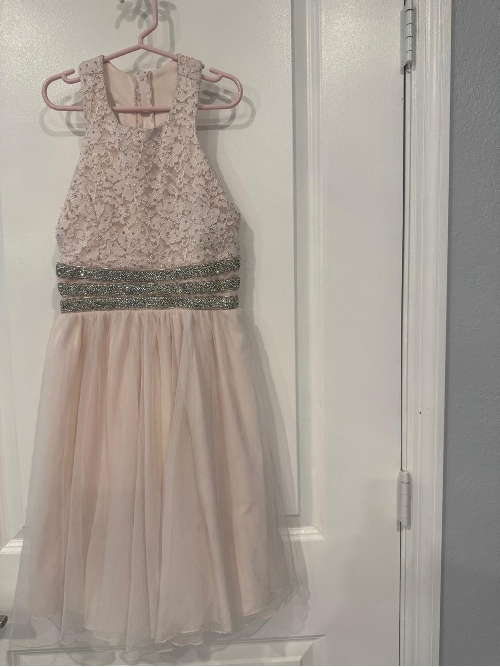 Speechless Blush Lace & Tulle Dress with Sparkle Waistband